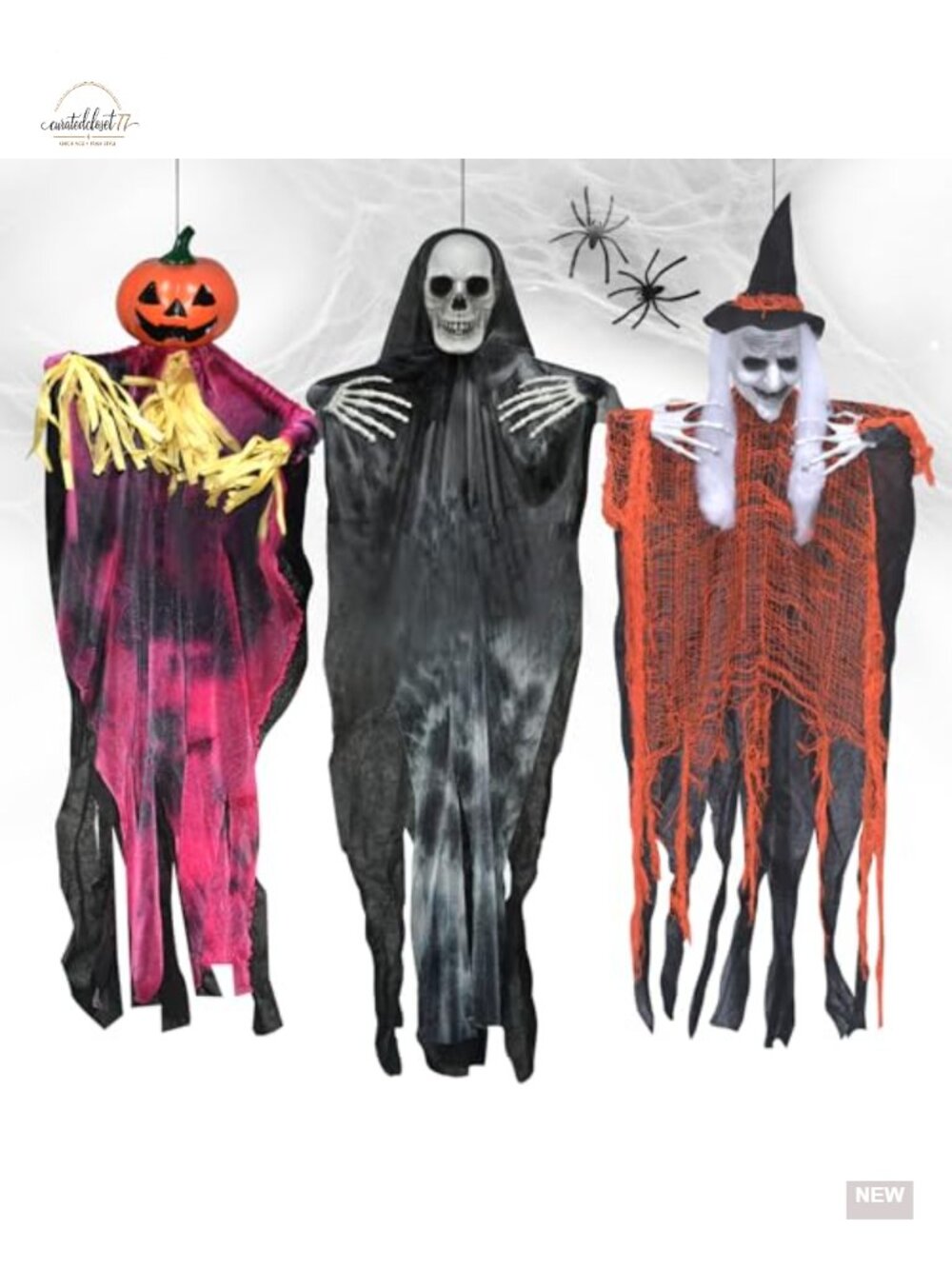 Halloween Hanging Skeleton Witch Scarecrow Decor 3 Pack Outdoor Indoor
